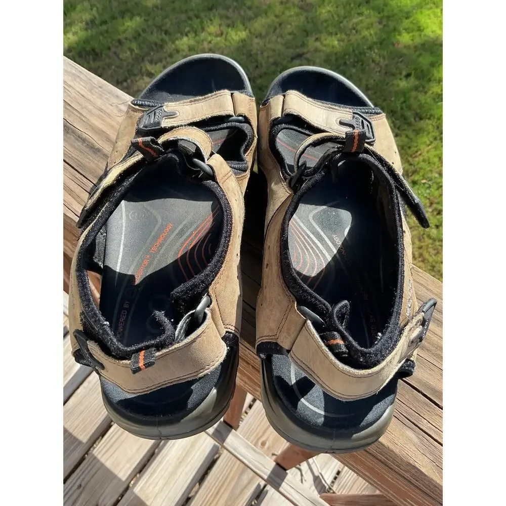 MEN’S ECCO LEATHER STRAP SANDALS SIZE 11-11.5 BROWN BLACK HIKING OUTDOORS_5